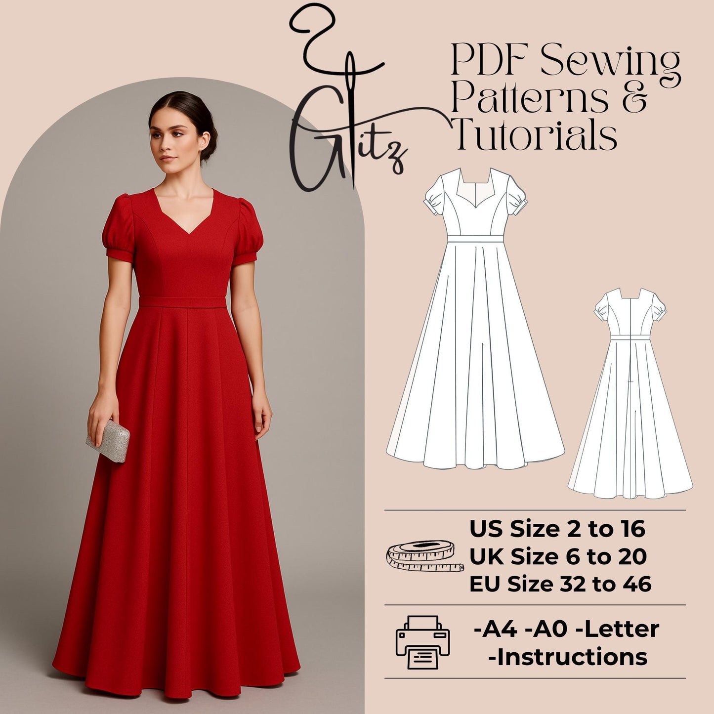 Sweetheart Neck Puff Sleeve Prom Dress Sewing Pattern Bridesmaid Dress Victorian Dress Long Evening Dress
