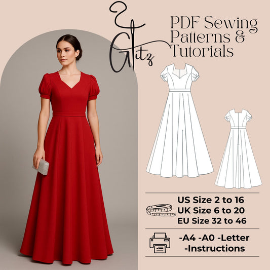 Sweetheart Neck Puff Sleeve Prom Dress Sewing Pattern Bridesmaid Dress Victorian Dress Long Evening Dress