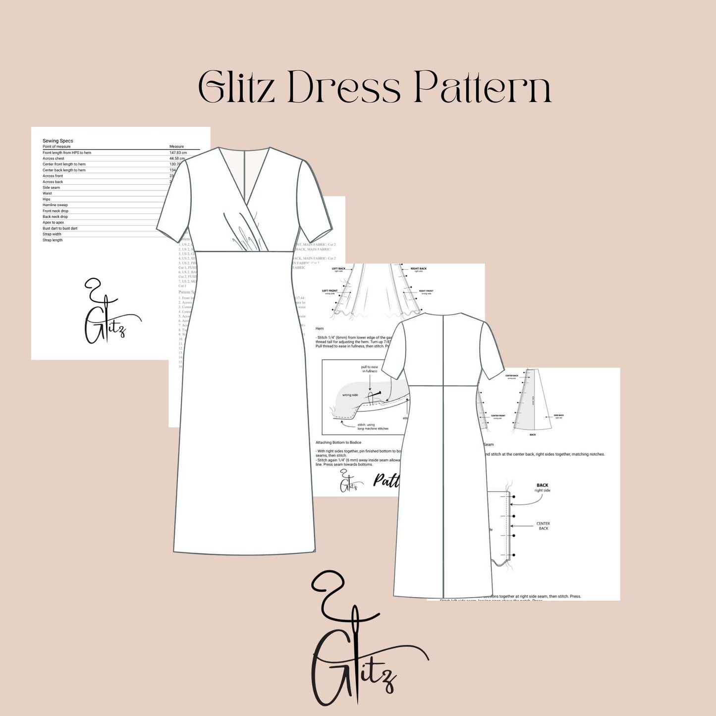 Surplice Neck Short Sleeve Basic Summer Dress Sewing Pattern Midi Casual Dress Pattern