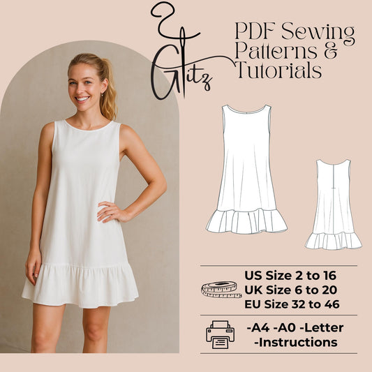 Mini Summer Dress Sewing Pattern Mini Cocktail Dress Pattern Flounce Dress