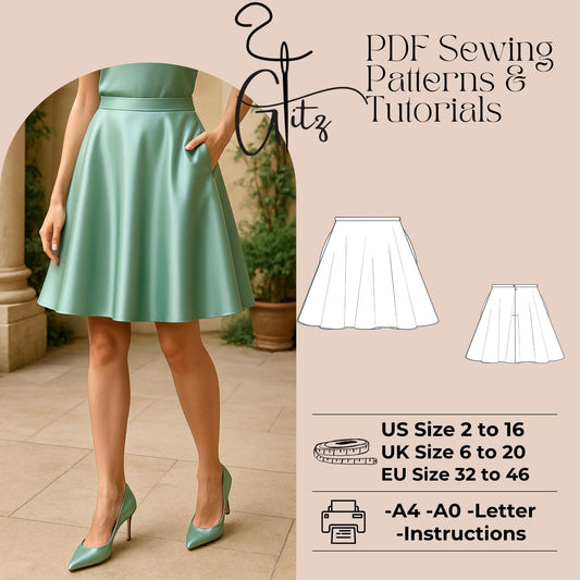 Half Circle Skirt Sewing Pattern PDF | Woven Fabric | In-Seam Pockets, Invisible Zipper & Waistband | Women Skirt Sewing Pattern